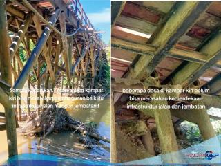 BAHAYA MENGINTAI! Tiang Jembatan Penghubung Lubuk Agung-Sungai Sarik Kampar Kiri Lapuk
